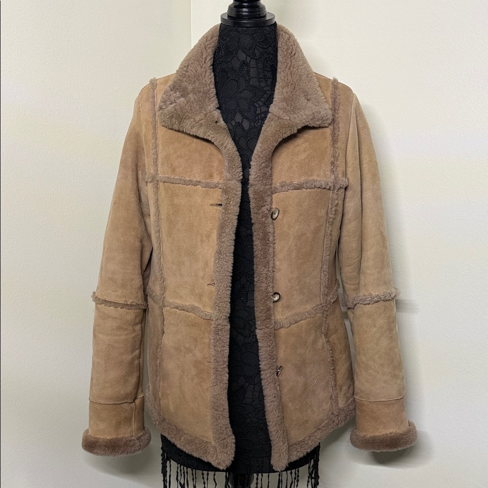 Women's Tan Shearling Jacket - Picture 2 of 14